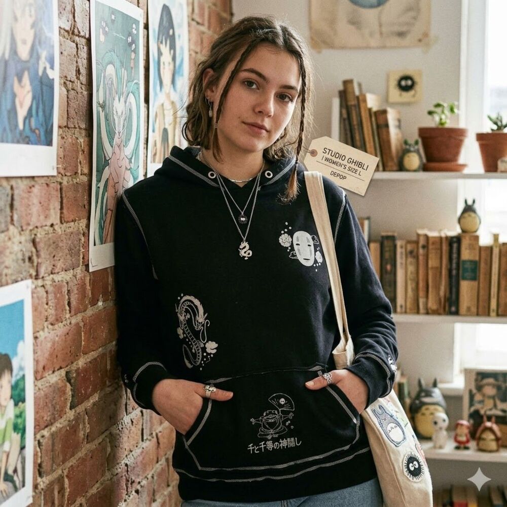 Spirited Away Black Studio Ghibli Pullover Hoodie Top   Women's Size Large